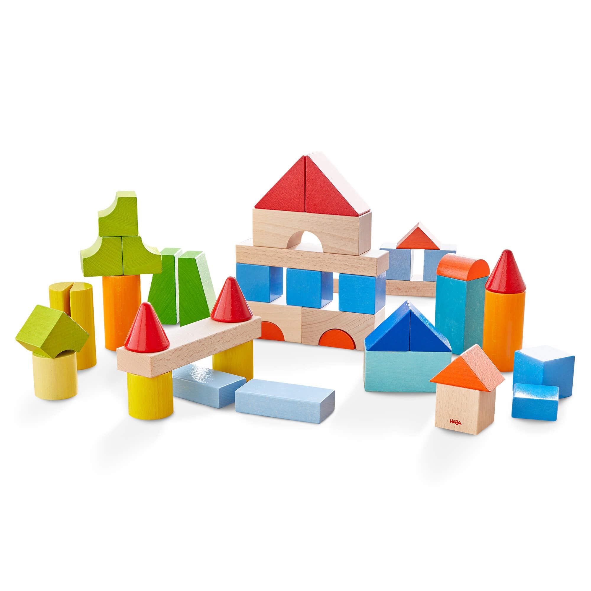 Amazon.com: HABA Colored Wooden Building Blocks - 46 Piece Set of